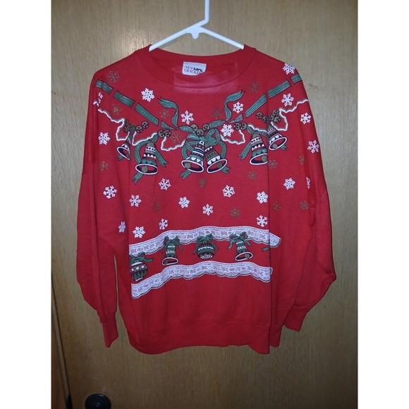 Nutcracker Tops - Vintage Nut Cracker Christmas Sweatshirt Medium Bells Lace Snowflakes Ugly Xmas